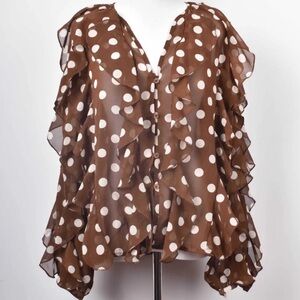FROM PARIS FRANCE 🇫🇷 Brown Polka Dot Ruffle Blouse